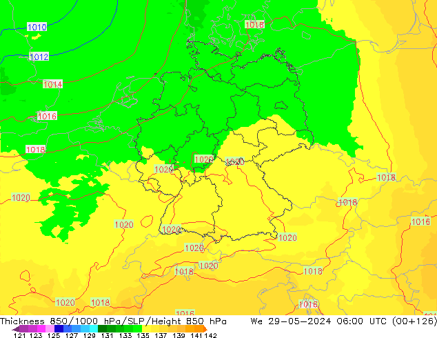 Thck 850-1000 hPa UK-Global We 29.05.2024 06 UTC