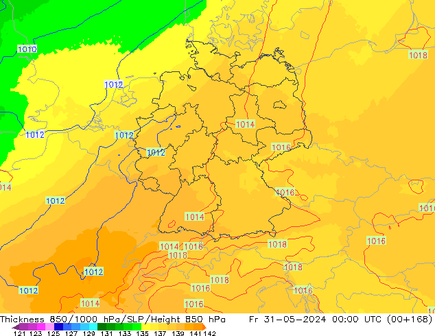 Schichtdicke 850-1000 hPa UK-Global Fr 31.05.2024 00 UTC