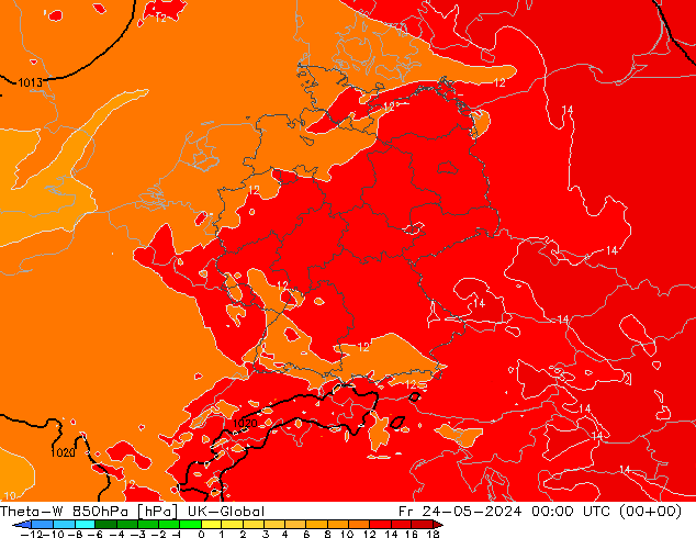 Theta-W 850hPa UK-Global Sex 24.05.2024 00 UTC
