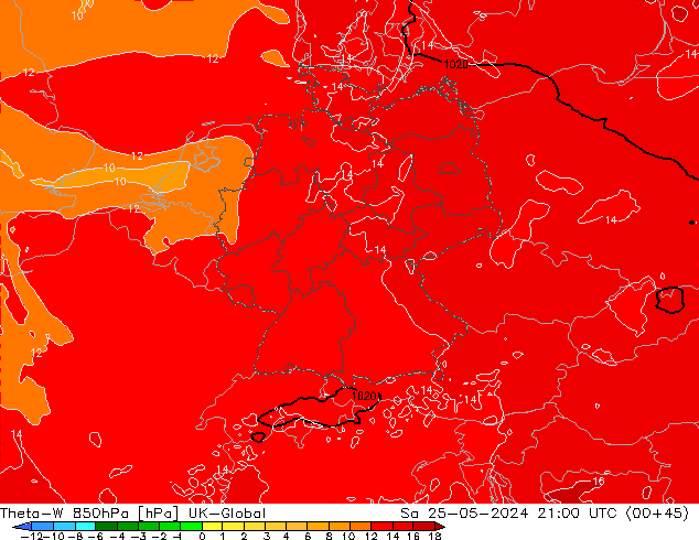 Theta-W 850hPa UK-Global  25.05.2024 21 UTC