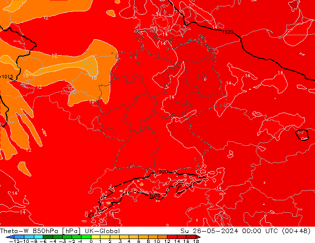Theta-W 850hPa UK-Global zo 26.05.2024 00 UTC