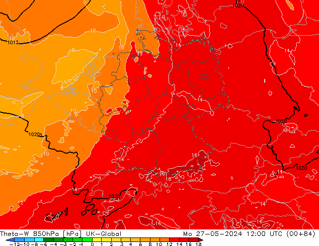 Theta-W 850hPa UK-Global lun 27.05.2024 12 UTC
