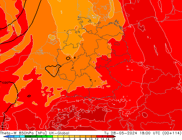 Theta-W 850hPa UK-Global di 28.05.2024 18 UTC
