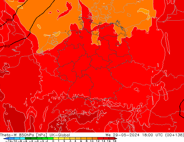 Theta-W 850hPa UK-Global We 29.05.2024 18 UTC