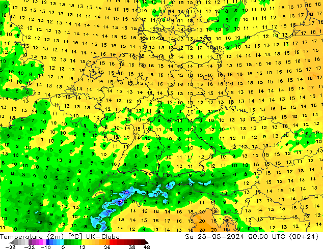 Temperature (2m) UK-Global Sa 25.05.2024 00 UTC