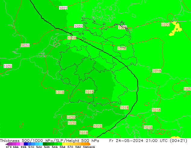 Thck 500-1000hPa UK-Global 星期五 24.05.2024 21 UTC