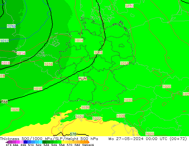 Thck 500-1000hPa UK-Global Mo 27.05.2024 00 UTC