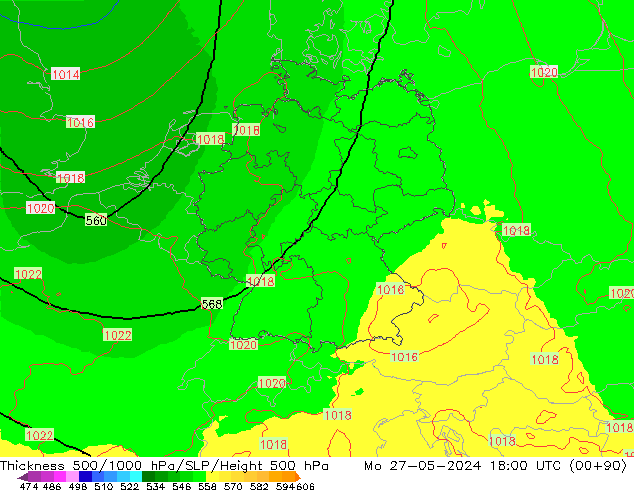 Thck 500-1000hPa UK-Global Mo 27.05.2024 18 UTC