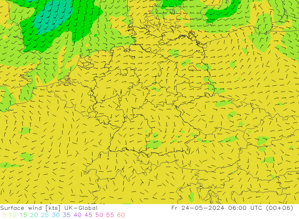 Surface wind UK-Global Fr 24.05.2024 06 UTC