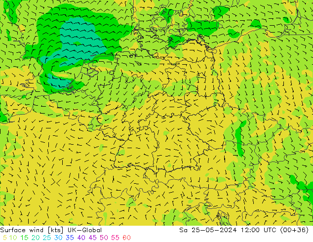 Wind 10 m UK-Global za 25.05.2024 12 UTC