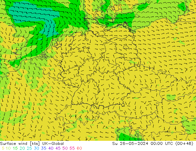 Surface wind UK-Global Su 26.05.2024 00 UTC