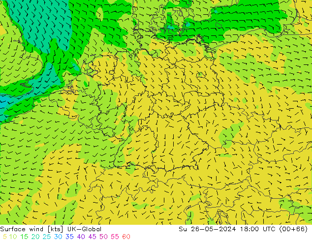 Surface wind UK-Global Su 26.05.2024 18 UTC