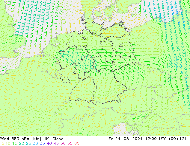 Wind 850 hPa UK-Global Fr 24.05.2024 12 UTC