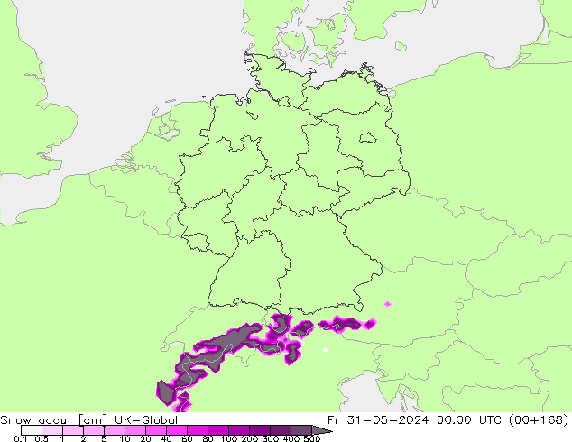 Totale sneeuw UK-Global vr 31.05.2024 00 UTC