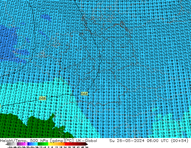 Height/Temp. 500 hPa UK-Global Dom 26.05.2024 06 UTC