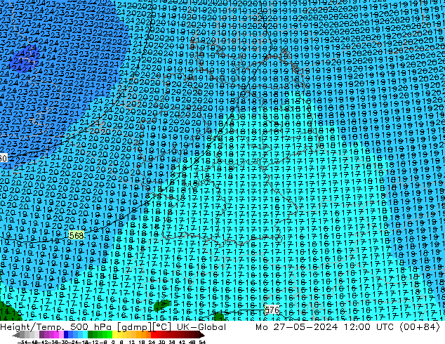 Géop./Temp. 500 hPa UK-Global lun 27.05.2024 12 UTC