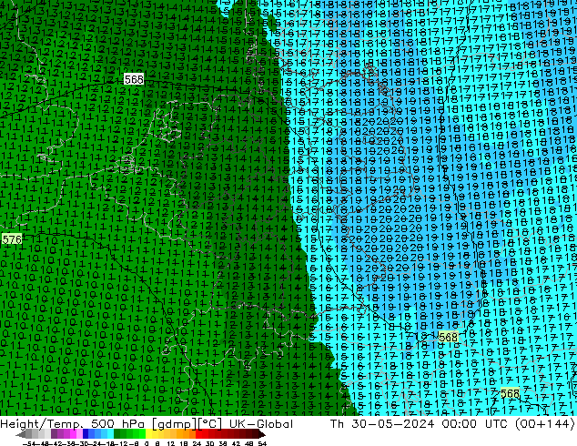 Géop./Temp. 500 hPa UK-Global jeu 30.05.2024 00 UTC