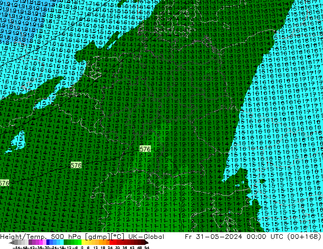 Height/Temp. 500 hPa UK-Global Sex 31.05.2024 00 UTC