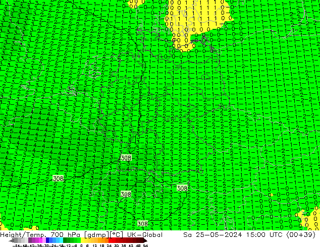 Hoogte/Temp. 700 hPa UK-Global za 25.05.2024 15 UTC