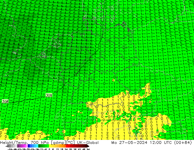 Hoogte/Temp. 700 hPa UK-Global ma 27.05.2024 12 UTC