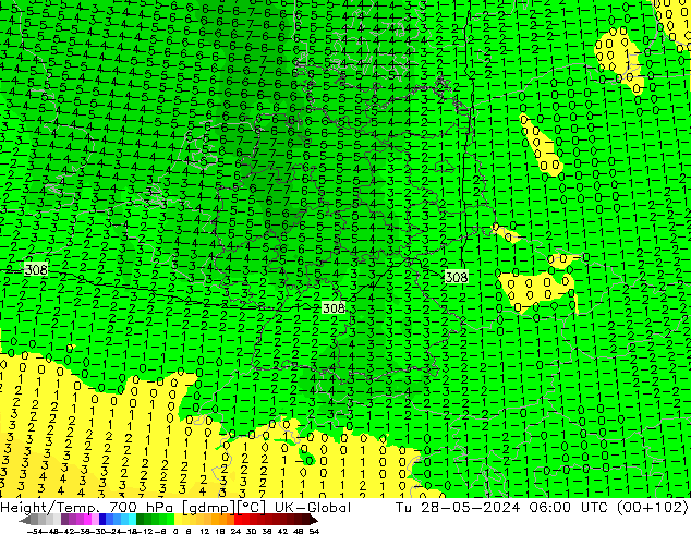 Height/Temp. 700 hPa UK-Global Di 28.05.2024 06 UTC