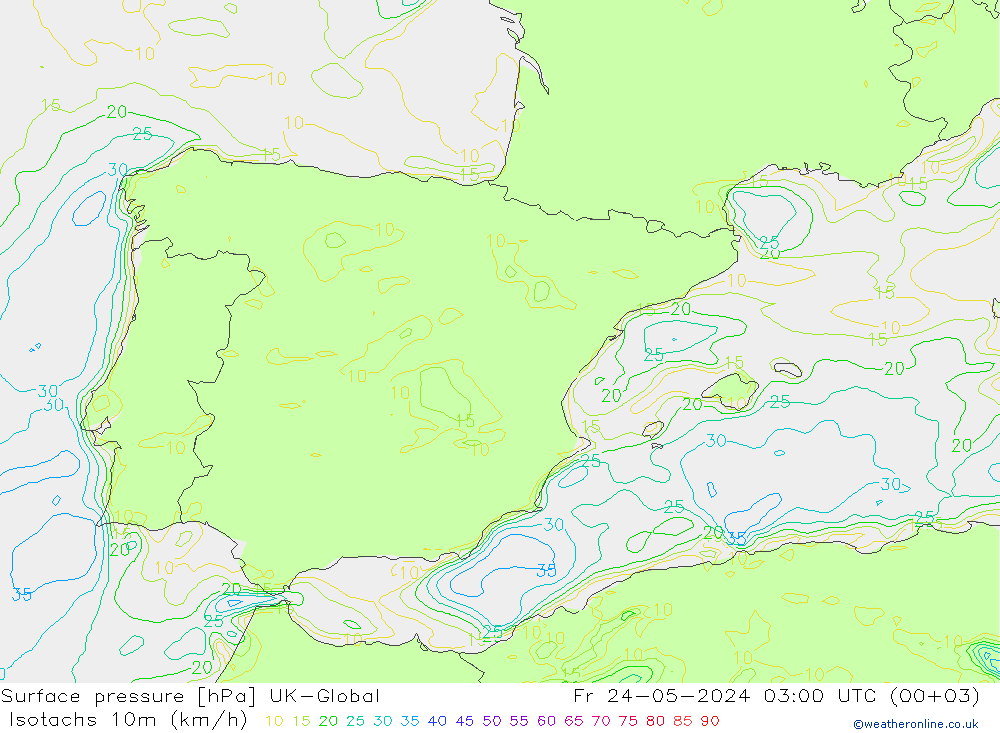 Isotachs (kph) UK-Global Sex 24.05.2024 03 UTC