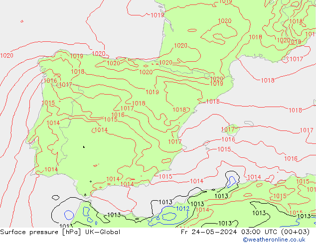 Luchtdruk (Grond) UK-Global vr 24.05.2024 03 UTC