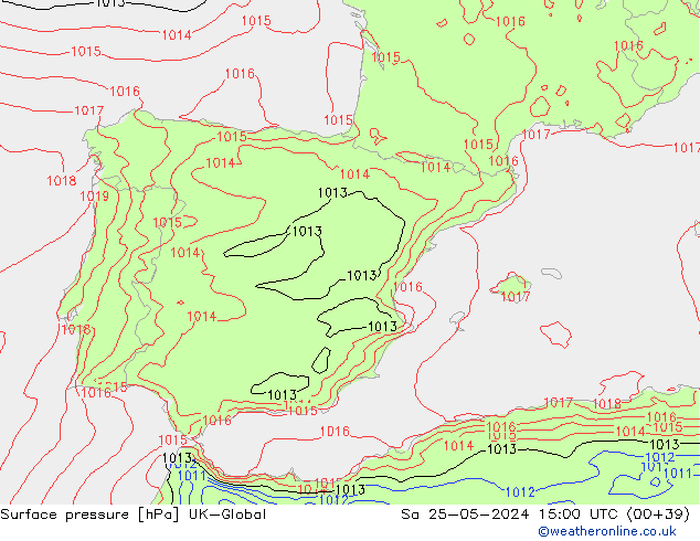 Presión superficial UK-Global sáb 25.05.2024 15 UTC