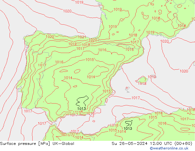 Surface pressure UK-Global Su 26.05.2024 12 UTC