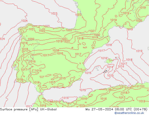 Pressione al suolo UK-Global lun 27.05.2024 06 UTC