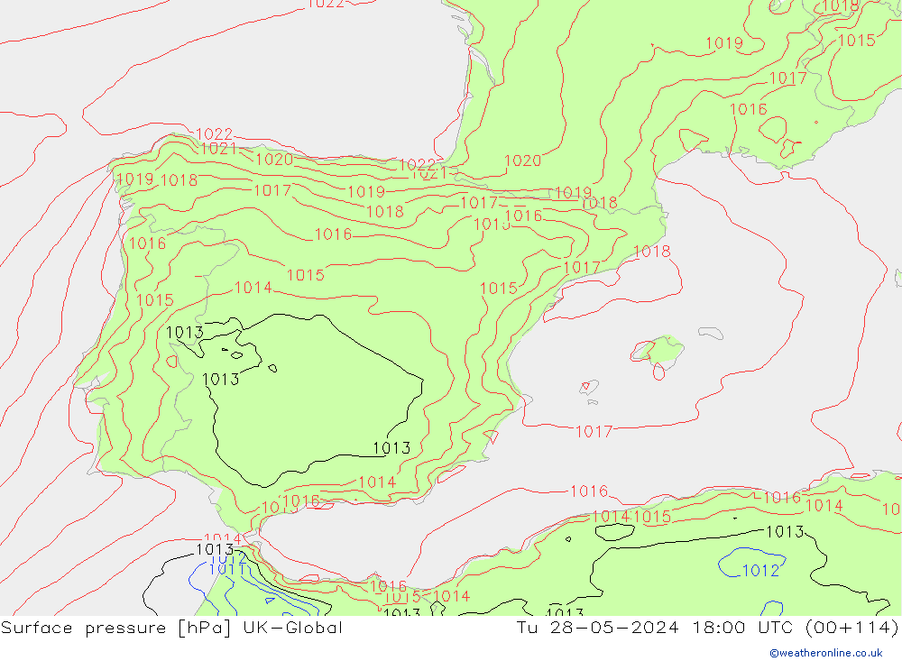 Luchtdruk (Grond) UK-Global di 28.05.2024 18 UTC