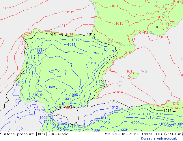 Atmosférický tlak UK-Global St 29.05.2024 18 UTC