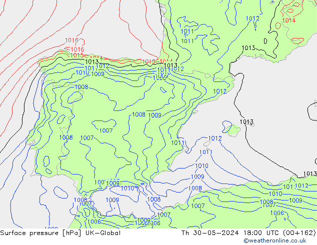 приземное давление UK-Global чт 30.05.2024 18 UTC