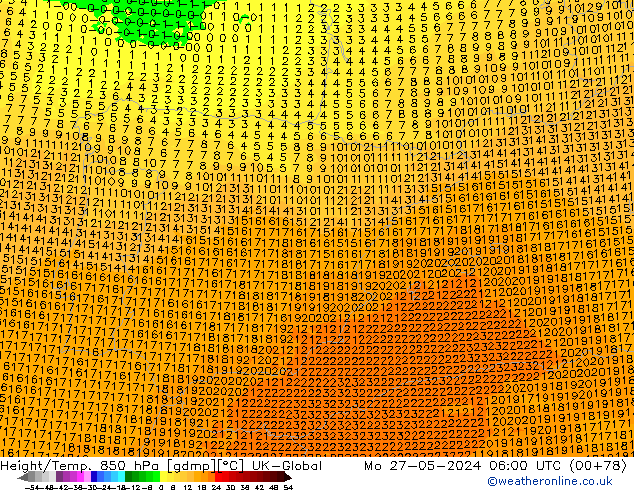 Height/Temp. 850 hPa UK-Global  27.05.2024 06 UTC