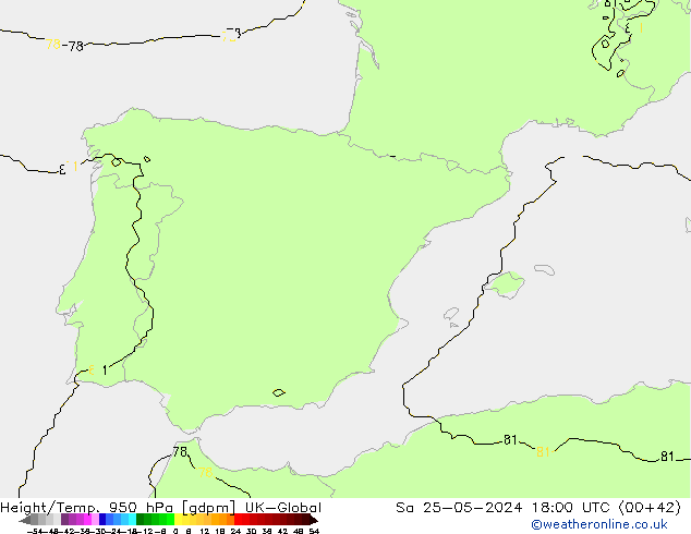Height/Temp. 950 hPa UK-Global  25.05.2024 18 UTC
