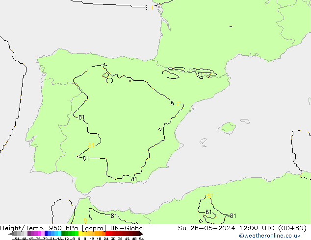 Height/Temp. 950 hPa UK-Global  26.05.2024 12 UTC