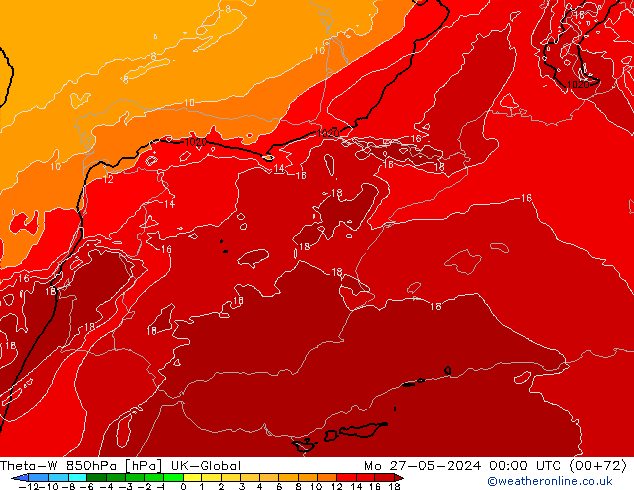 Theta-W 850hPa UK-Global ma 27.05.2024 00 UTC