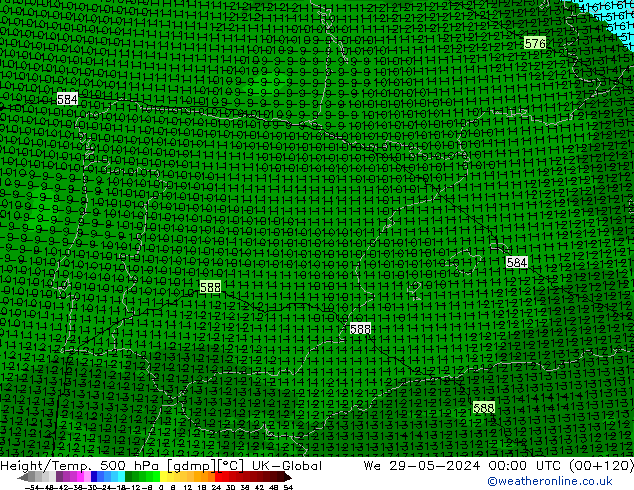 Height/Temp. 500 hPa UK-Global We 29.05.2024 00 UTC