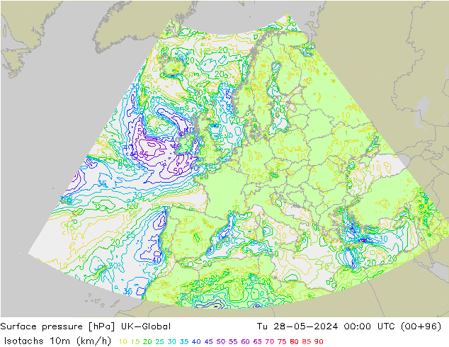 Isotachs (kph) UK-Global  28.05.2024 00 UTC