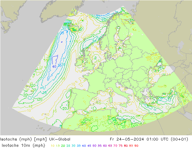 Isotachs (mph) UK-Global ven 24.05.2024 01 UTC