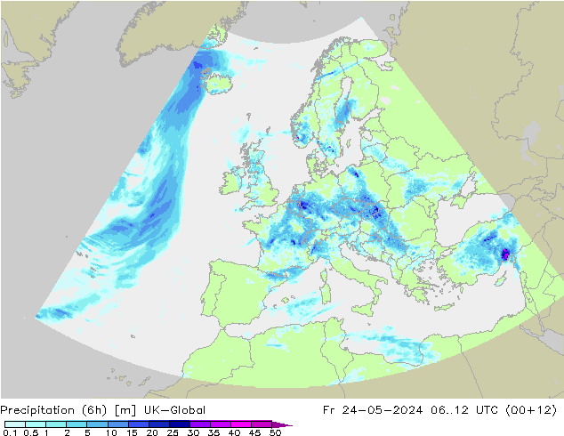 Precipitation (6h) UK-Global Pá 24.05.2024 12 UTC