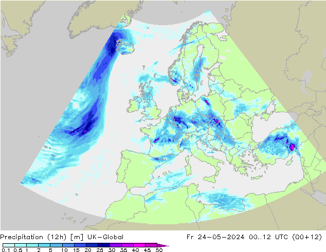 Precipitation (12h) UK-Global Fr 24.05.2024 12 UTC