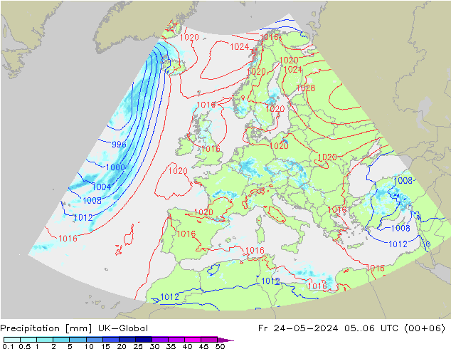 Precipitation UK-Global Fr 24.05.2024 06 UTC