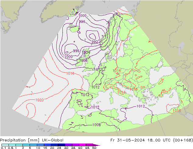 Précipitation UK-Global ven 31.05.2024 00 UTC