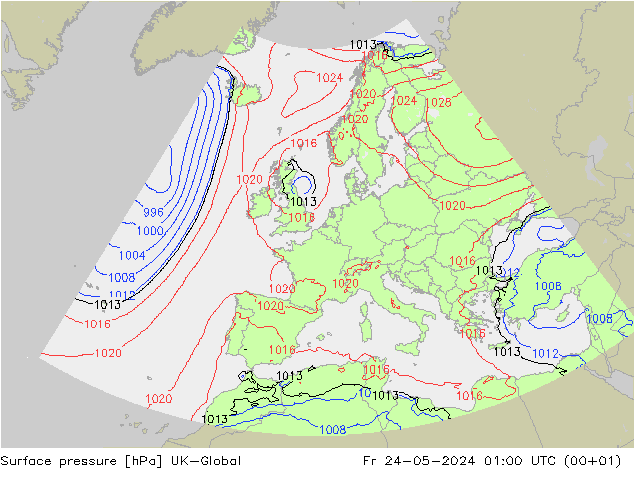 Surface pressure UK-Global Fr 24.05.2024 01 UTC