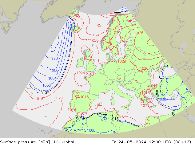 Presión superficial UK-Global vie 24.05.2024 12 UTC