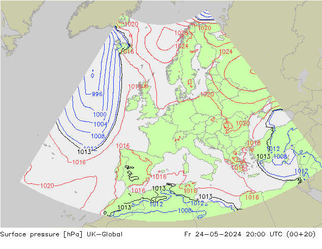 Luchtdruk (Grond) UK-Global vr 24.05.2024 20 UTC