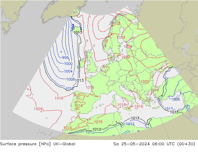 Surface pressure UK-Global Sa 25.05.2024 06 UTC