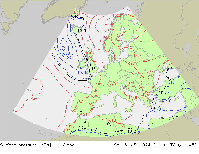 приземное давление UK-Global сб 25.05.2024 21 UTC