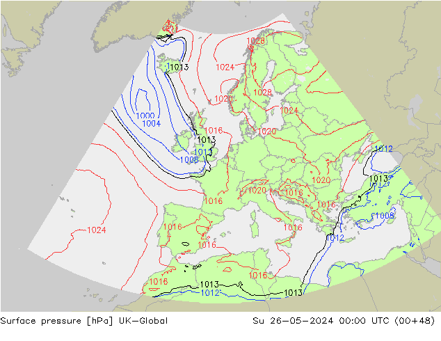 Surface pressure UK-Global Su 26.05.2024 00 UTC